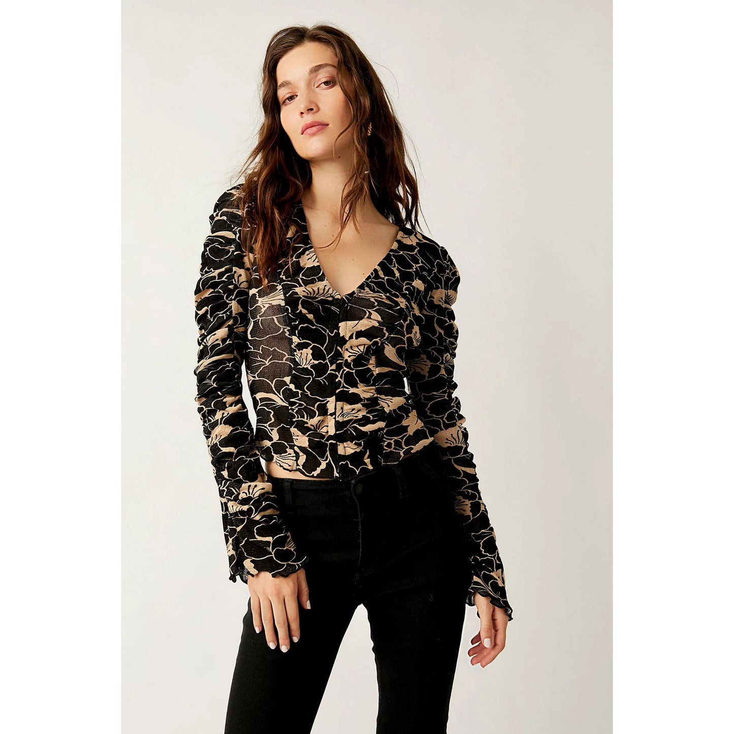 Free People Through The Meadow Top in Black and Beige