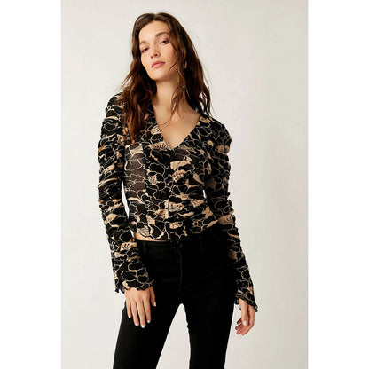 Free People Through The Meadow Top in Black and Beige