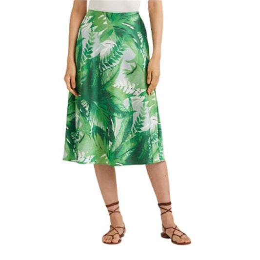 Lauren Ralph Lauren Women's Palm Frond Print Midi Skirt in Charm Green, Size 4
