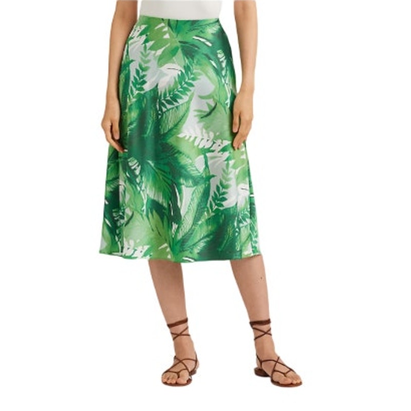 Lauren Ralph Lauren Women's Palm Frond Print Midi Skirt in Charm Green, Size 4