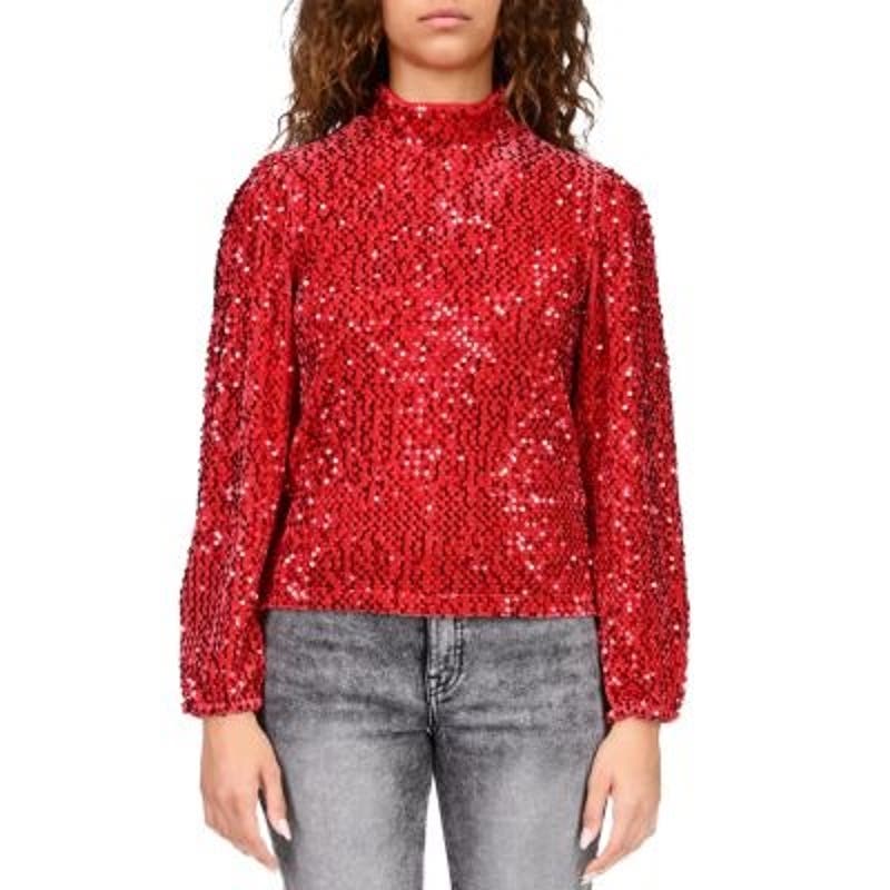 Sanctuary All Nighter Sequinned Mock Neck In Rouge Red, Size XL