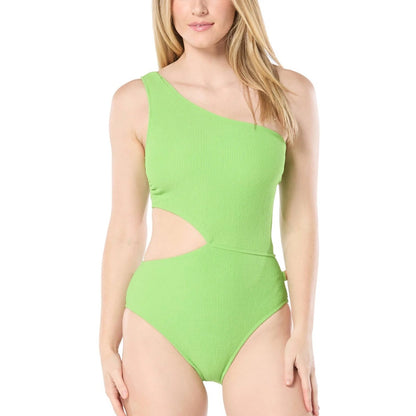 Michael Kors Women's One-Shoulder Side-Cutout Swimsuit In Green Apple