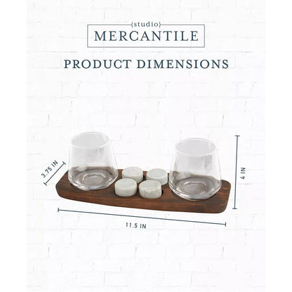 Studio Mercantile Whiskey Serving Tray Glass and Chilling Stone Set