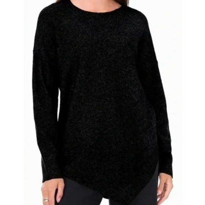 Vince Camuto Women's Crewneck Asymmetrical Hem Sweater in Rich Black