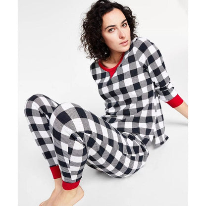 FAMILY PAJAMAS Women's Lightweight Thermal Waffle Buffalo Check Pajama Set