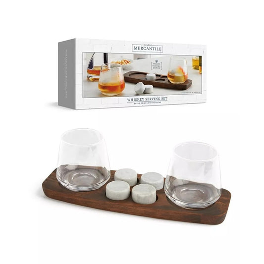 Studio Mercantile Whiskey Serving Tray Glass and Chilling Stone Set