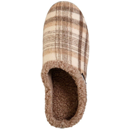 ISOTONER Men's Plaid Hoodback Slippers in Khaki Plaid