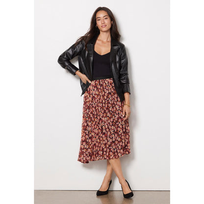 SANCTUARY Pleated Floral Midi Skirt In Strawberry Multi-Color