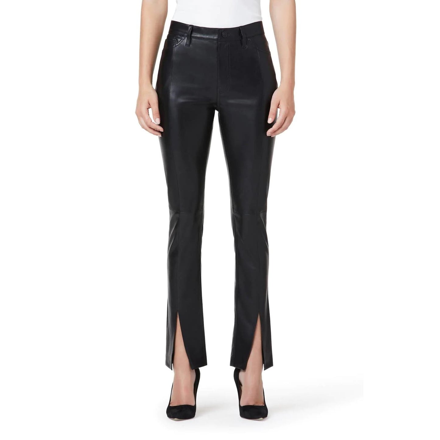 Hudson Barbara High Waist Straight Pant In Black Beauty Faux Leather, Size 28