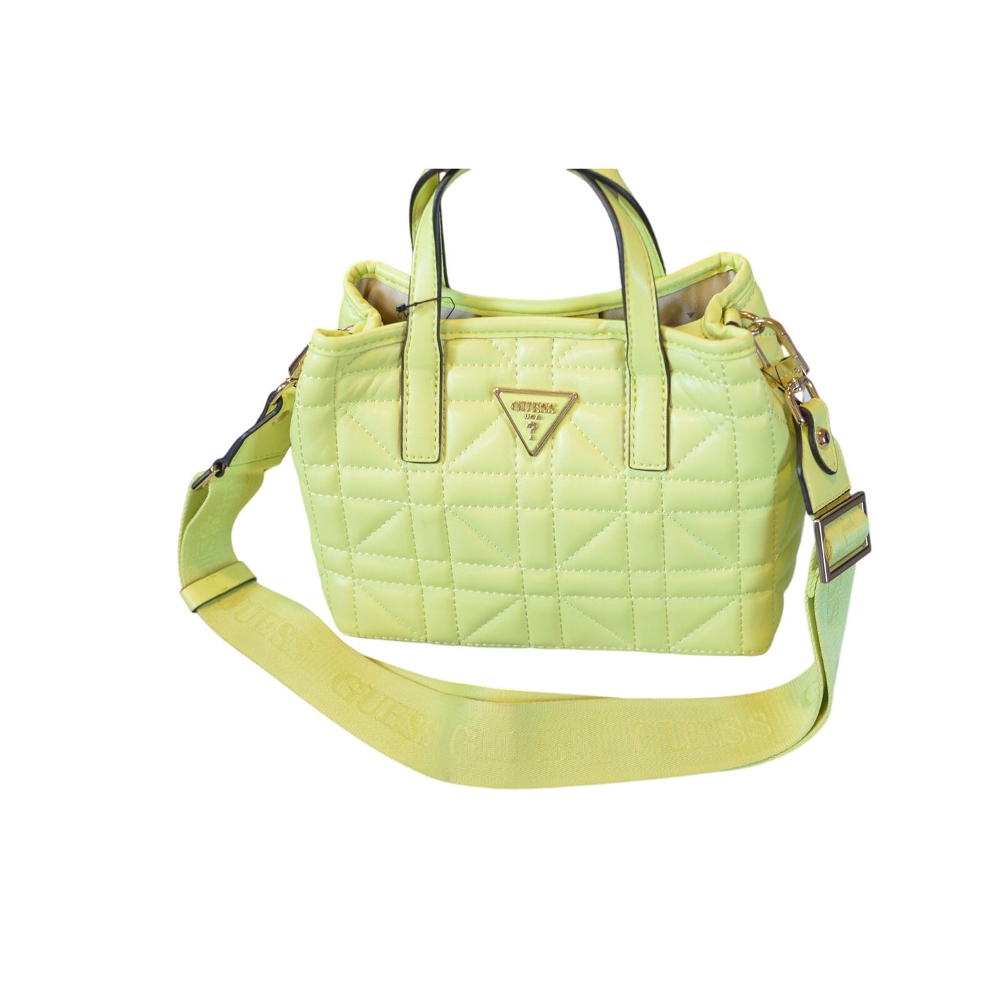 Guess Women's Metallic "Latona" Mini Tote Bag in Chartreuse Green