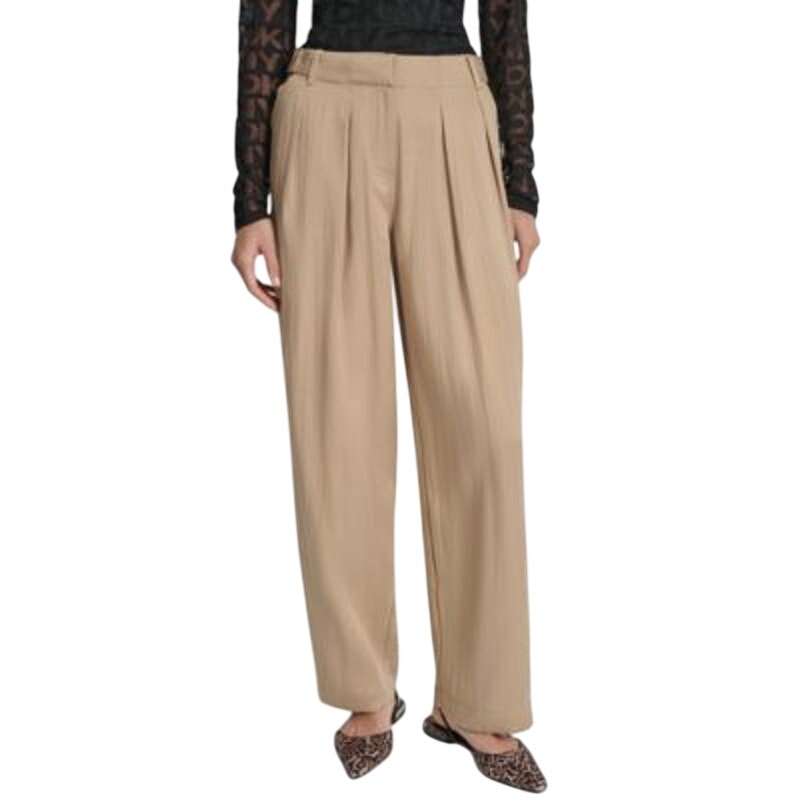 DKNY Women's Weathered Twill High-Rise Pants in Travertine Brown