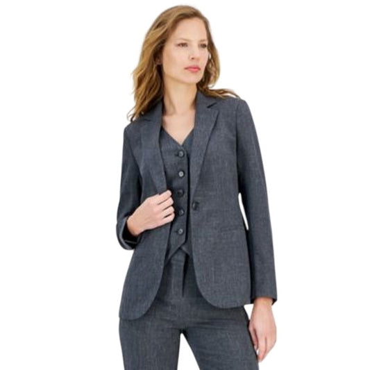 Anne Klein Women's One-Button Long-Sleeve Blazer Jacket in Charcoal Gray
