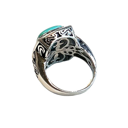 R. H. Macy Sterling Silver & Turquoise Rectangle Filigree Ring