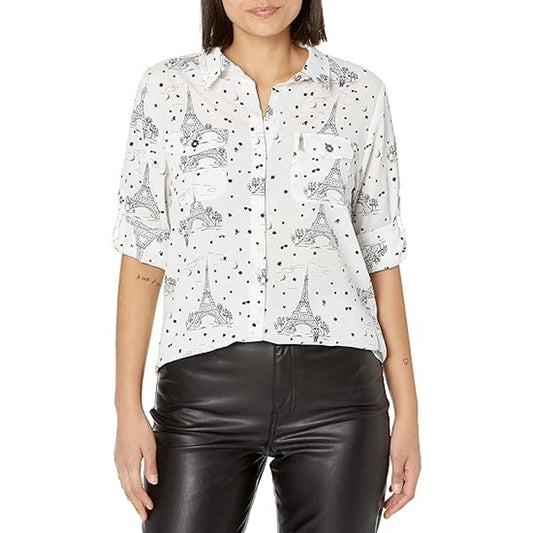 KARL LAGERFELD PARIS Printed Whimsical Long Sleeve Top in White