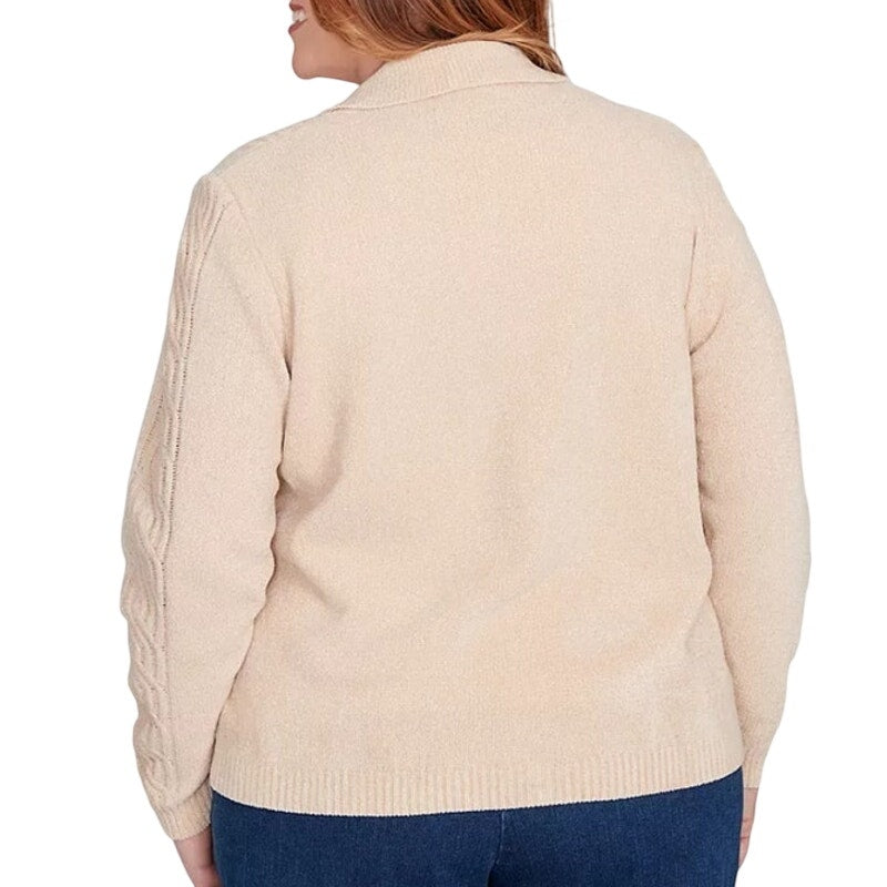 Alfred Dunner Women's Plus Size Zip Sweater in Classic Latte Tan