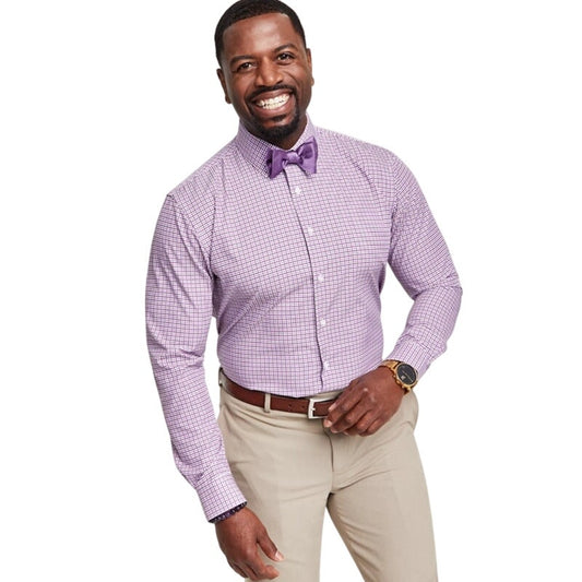 Tayion by Montee Holland Menswear Purple & White Mini Check Print Button Shirt
