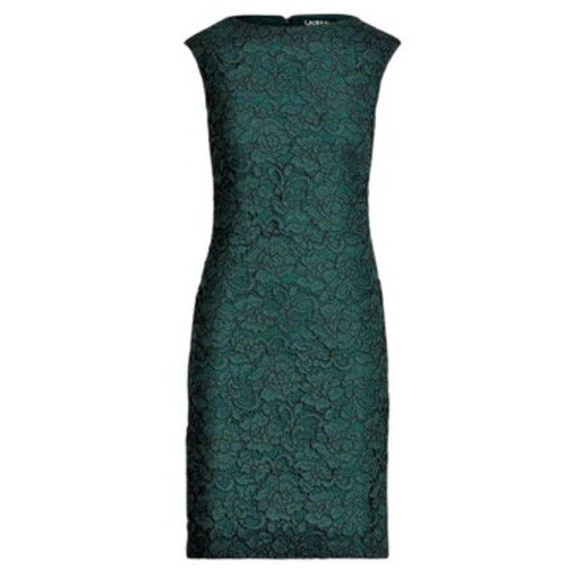Ralph Lauren Dark Fern Green "Cithya" Dress w/ Lace Overlay, Cap Sleeves, NWT