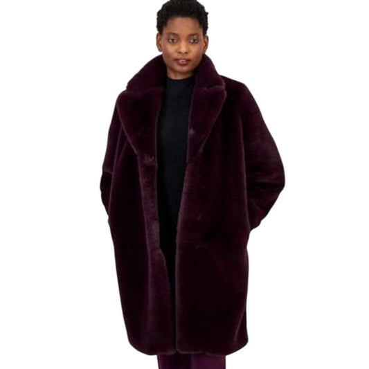 Anne Klein Women's Faux-Fur Open Front Coat in Aubergine Purple