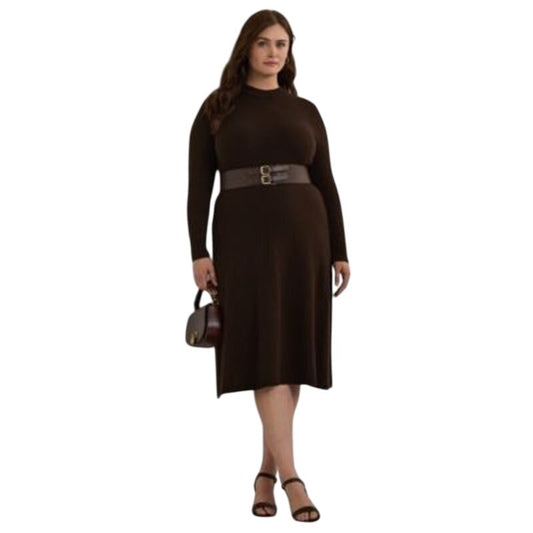 Lauren Ralph Lauren Women's Wool-Blend Long Sleeve Sweater Dress, Circuit Brown