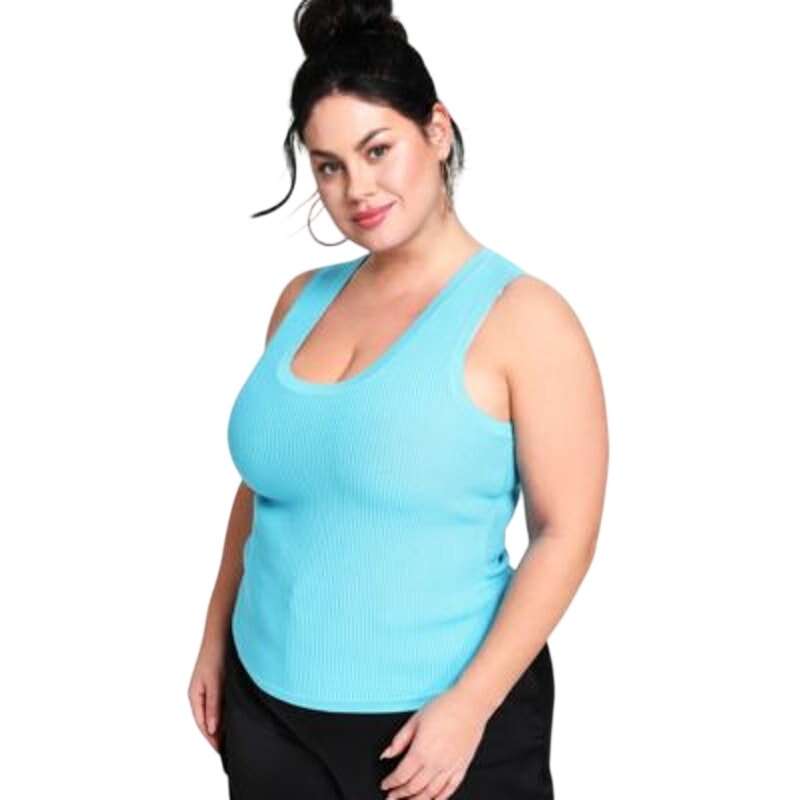 Nina Parker Women's Trendy Sleeveless Ribbed Sweater in Turquoise Pool Blue