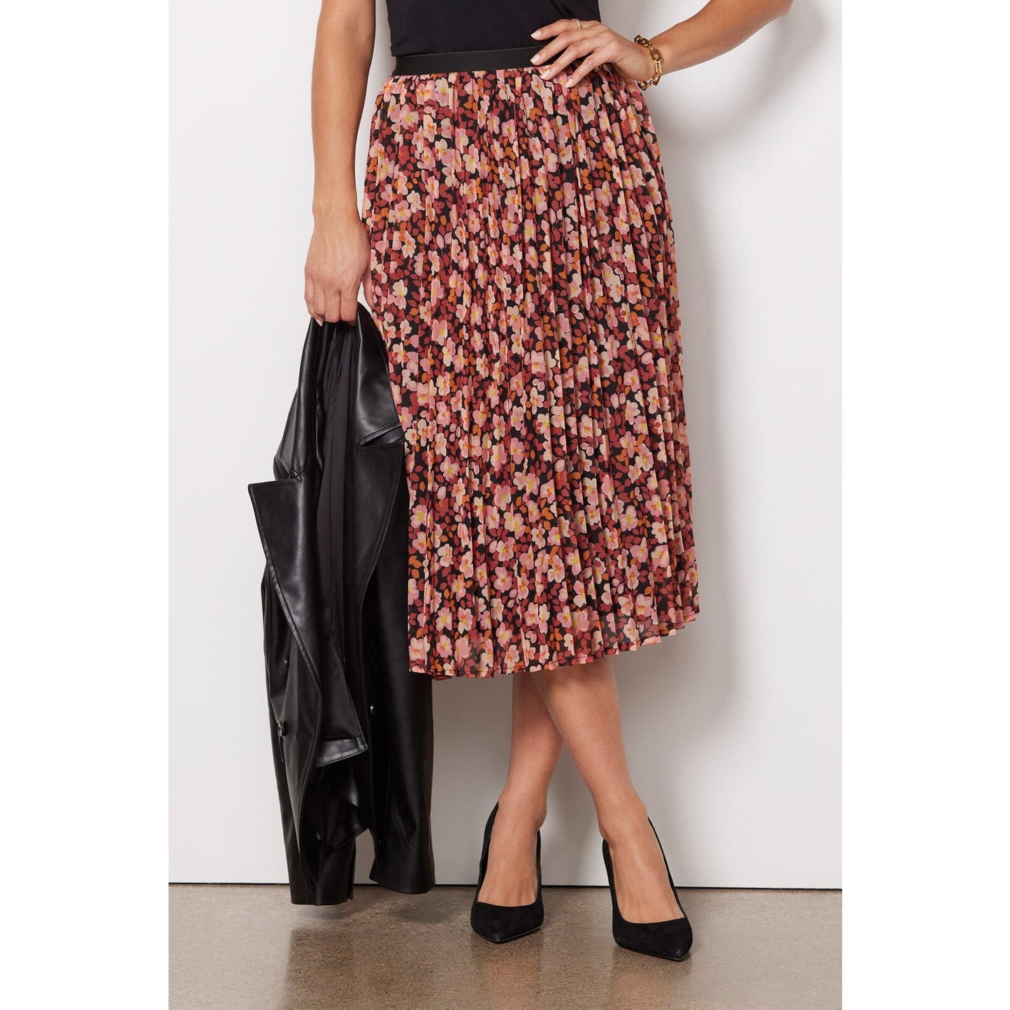 SANCTUARY Pleated Floral Midi Skirt In Strawberry Multi-Color, Size XL