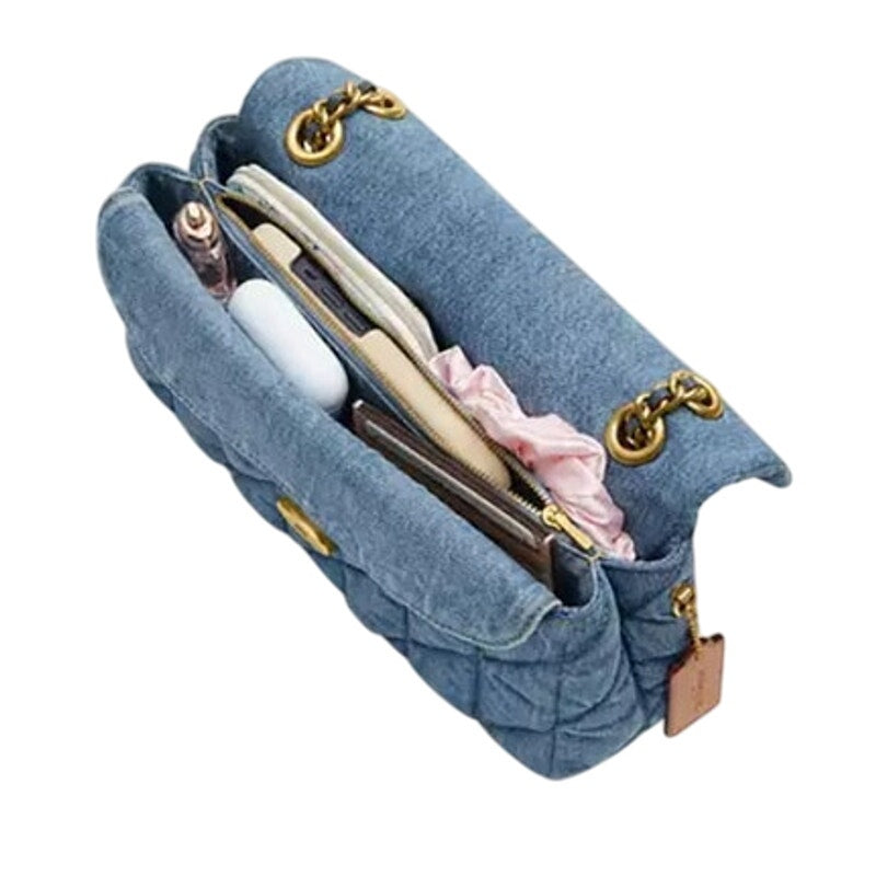 COACH Women's "Tabby 26" Quilted Denim Shoulder Bag in Brass & Indigo Blue