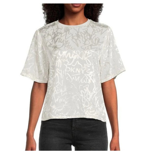 DKNY Women's Scribble-Logo Jacquard Top in Ivory