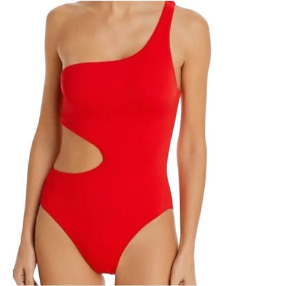 AQUA Swim Ladies Red One Piece Swim Suit w/ Side Coutout, Size Medium