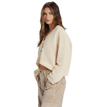 Billabong Women's "Lennon" Matte Chenille Yarn Cardigan in Ivory, Size Small