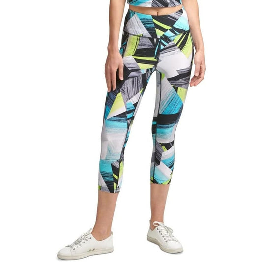 Calvin Klein Blue & Yellow Patterned Crop Leggings w/ Pockets