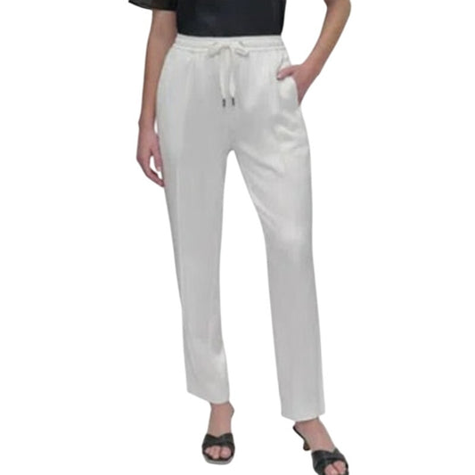 DKNY Women's High-Rise Drawstring Stripe Leg Pants in Ivory