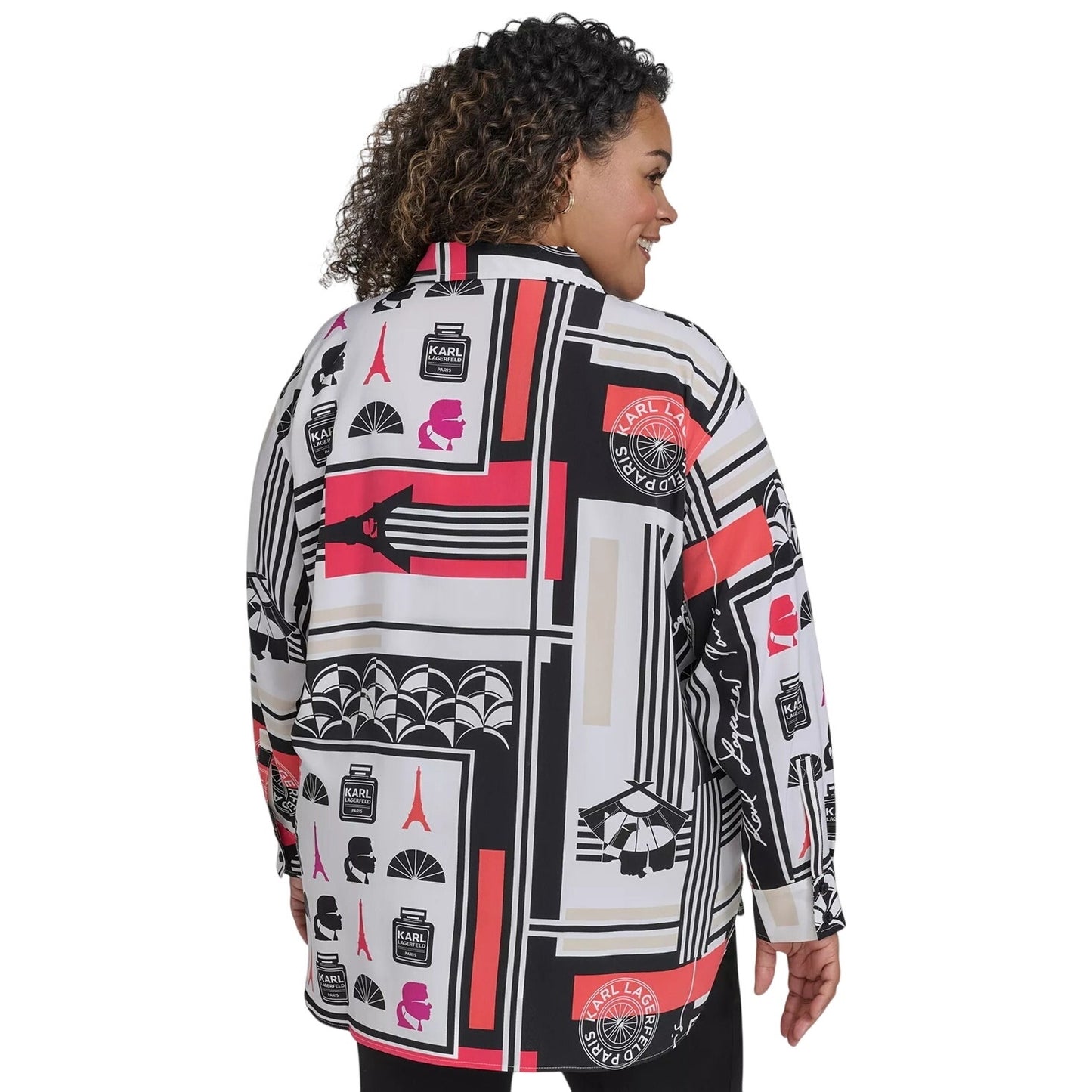 KARL LAGERFELD PARIS Plus Size Printed Collared Button-Front Shirt