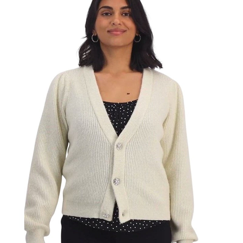 On 34th Women's Puff-Sleeve Jewel-Button Cardigan in Alabaster Cream