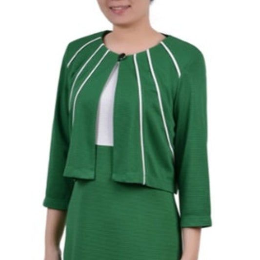 NY Collection Women's Petite Textured-Knit Cropped Suit Jacket in Emerald Green