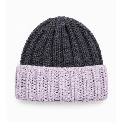 KYI KYI HAND MADE KNITTED HAT BEANIE IN CHARCOAL AND LILAC
