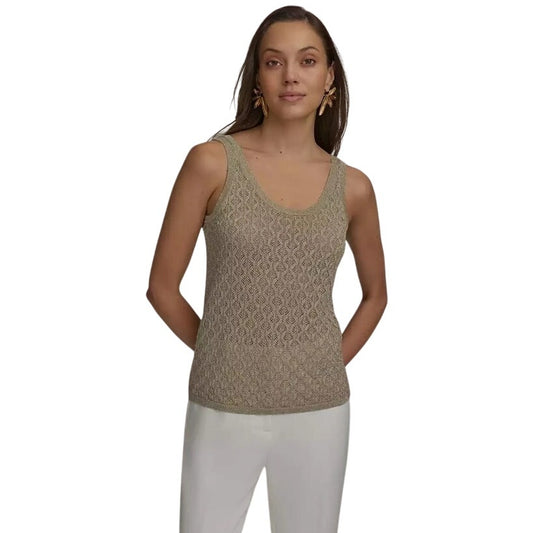 Donna Karan Women's Metallic Sweater Knit Tank Top in Silver