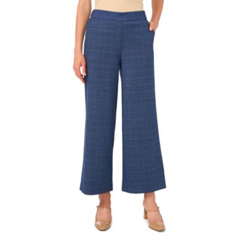 Vince Camuto Women's Plaid Pull-On Wide-Leg Pants in Classic Navy Blue
