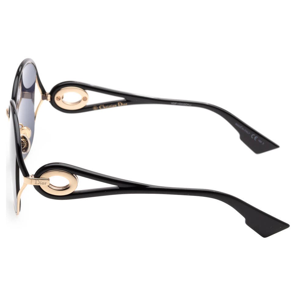 Dior Pale Gold & Black Blue Lens Sunglasses, “New Volutes”, Leather Case