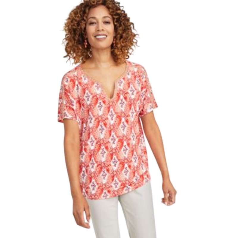 JM Collection Women's Embellished Printed Top in Sunlit Orange