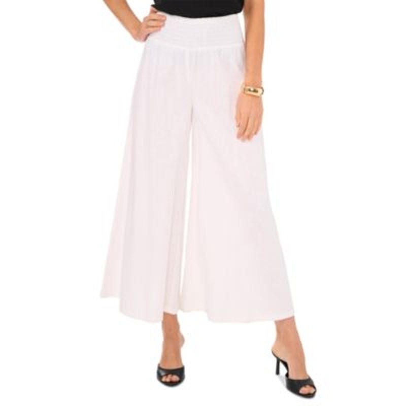 Vince Camuto Women's Smocked-Waist Cropped Pants in Ultra White