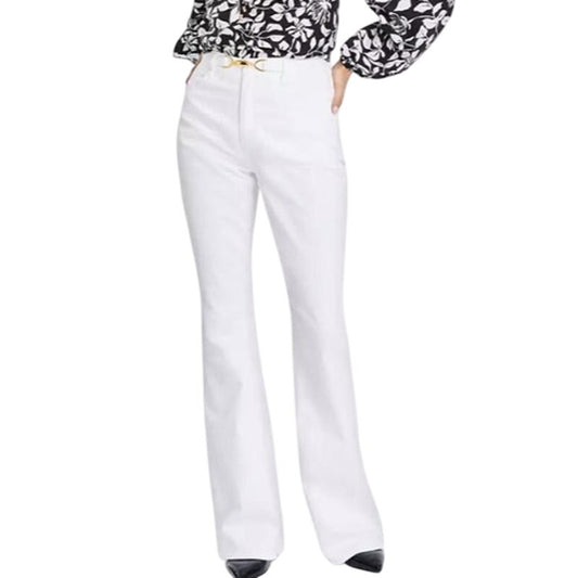 INC International Concepts Women's Belted Flared-Leg Jeans in White