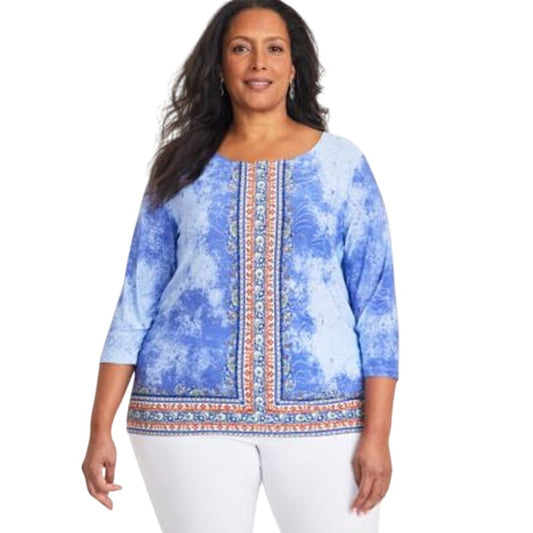 JM Collection Women's Jacquard Knit Swing Top in Blue Lilac
