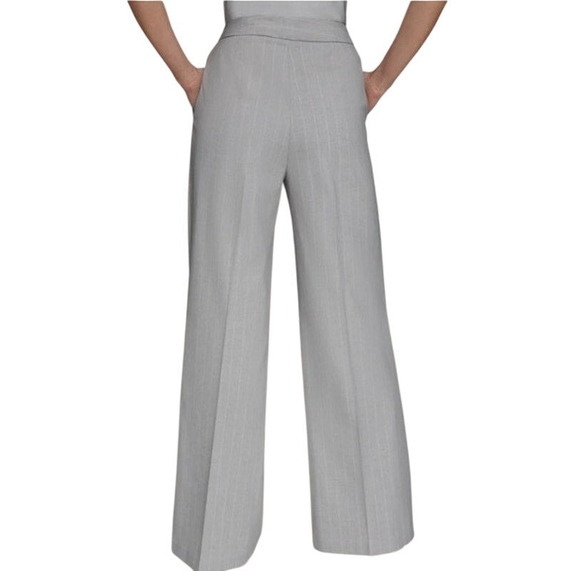 Donna Karan New York Women's Pinstriped Wide-Leg Pants in Light Gray & White