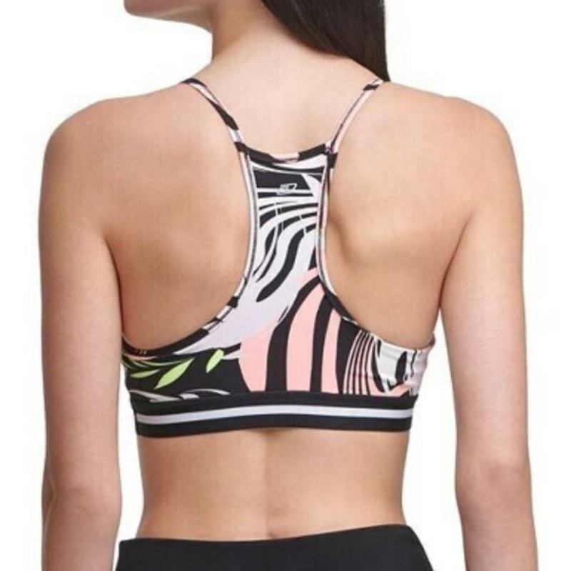 DKNY Sport Black & White Neon Patterned Sports Bra, Padded, Racer Back