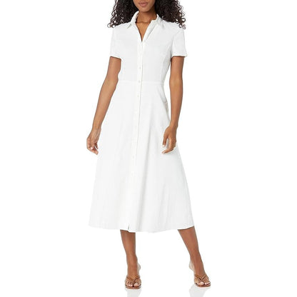 Theory Downing Cotton Short-Sleeve Midi Shirtdress