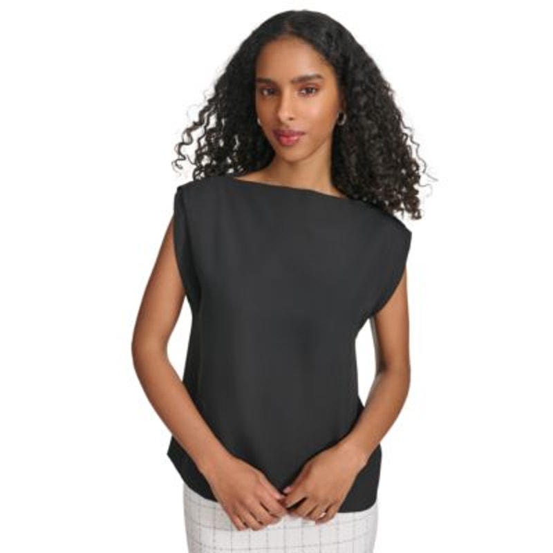 Calvin Klein Women's Sleeveless Boat-Neck Top in Black