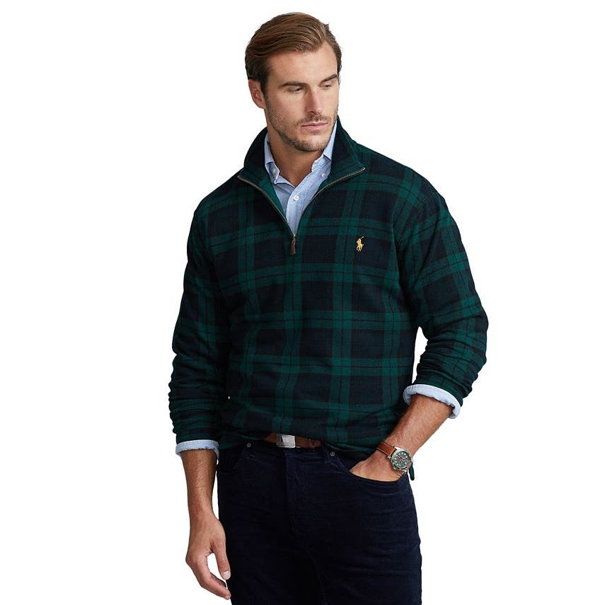 POLO RALPH LAUREN Men's Big & Tall Tartan Estate-Rib Pullover