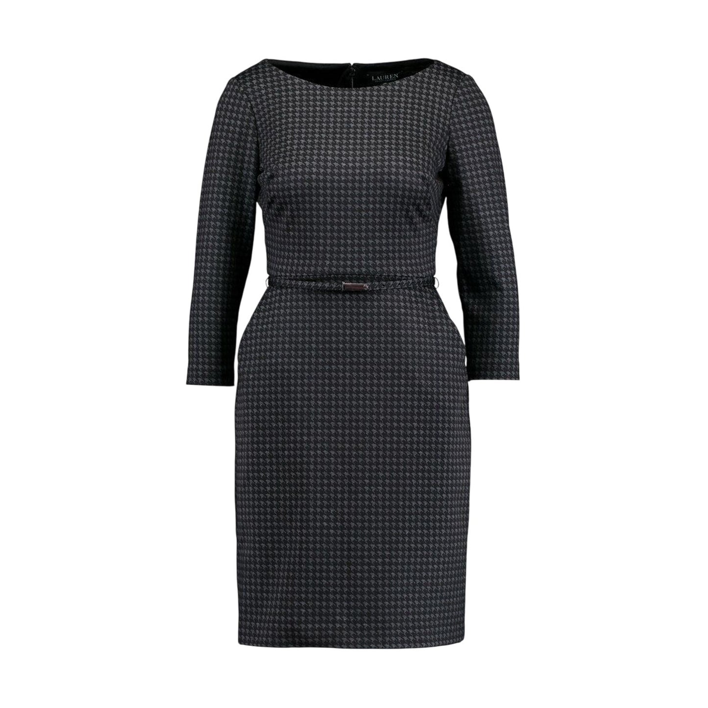 Ralph Lauren Gray & Black Houndstooth Eshe Dress w/ Belt, Size 14P