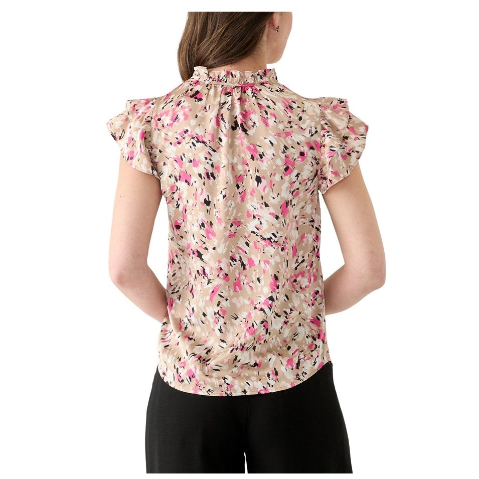 Anne Klein Women's Printed Ruffle Blouse in Latte Multi