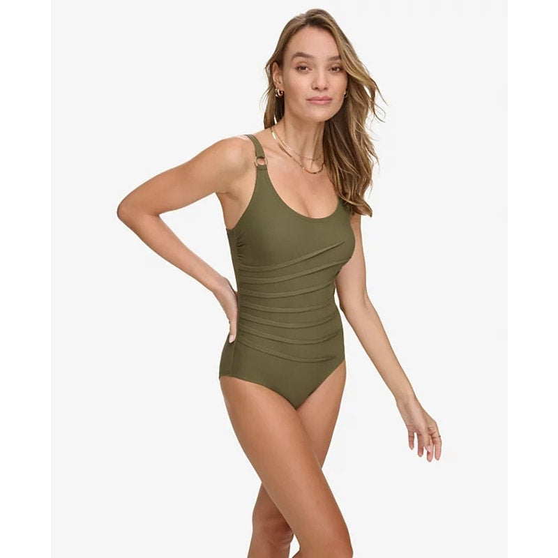 DKNY Women's One-Piece Starburst Swimsuit In Moss Green
